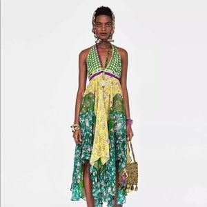 NWT ZARA Studio Green Asymmetric Patchwork Dress